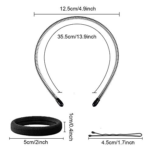 Viccess 12 Piezas Diadema Metal Ondulado y 12 Piezas Elástico Pelo Gomas con 32 Piezas Horquillas,Unisex Elástico Primavera Deportes Pelo Aro Banda Accesorios para el Cabello