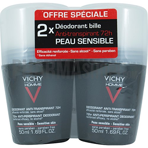 Vichy Homme 72H Desodorante Roll On Antitranspirante paquete de 2 x 50 ml