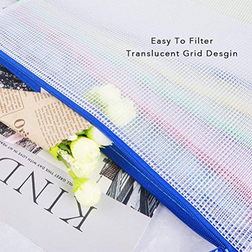 Vicloon Bolsa de Archivo de Cremallera, 10 Pcs A4 Bolsa de Documentos de Plástico de Impermeable 5 Colores, Bolsas de Archivos de Malla para Cosméticos de Oficina Viaje de Tarea Escolar