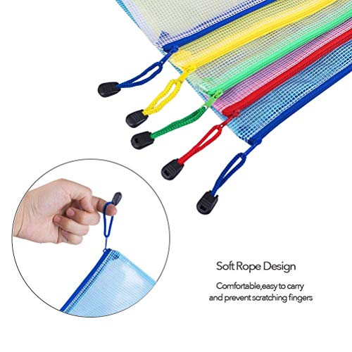 Vicloon Bolsa de Archivo de Cremallera, 10 Pcs A4 Bolsa de Documentos de Plástico de Impermeable 5 Colores, Bolsas de Archivos de Malla para Cosméticos de Oficina Viaje de Tarea Escolar