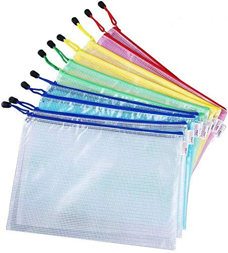 Vicloon Bolsa de Archivo de Cremallera, 10 Pcs A4 Bolsa de Documentos de Plástico de Impermeable 5 Colores, Bolsas de Archivos de Malla para Cosméticos de Oficina Viaje de Tarea Escolar