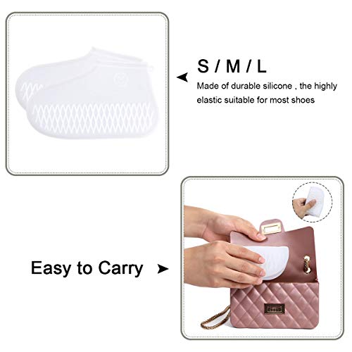 Vicloon Cubierta del Zapato, Cubierta del Zapato Impermeable, Funda de Silicona para Zapatos con Suela Antideslizante, Lavable Cubierta del Zapato Reutilizable Para Días de Lluvia(L, Blanco)