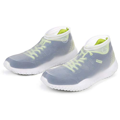 Vicloon Cubierta del Zapato, Cubierta del Zapato Impermeable, Funda de Silicona para Zapatos con Suela Antideslizante, Lavable Cubierta del Zapato Reutilizable Para Días de Lluvia(L, Blanco)