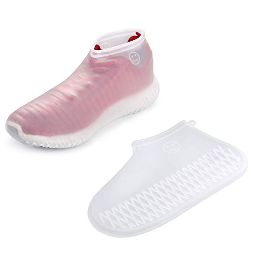 Vicloon Cubierta del Zapato, Cubierta del Zapato Impermeable, Funda de Silicona para Zapatos con Suela Antideslizante, Lavable Cubierta del Zapato Reutilizable Para Días de Lluvia(L, Blanco)