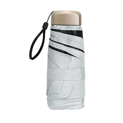 Vicloon Mini Paraguas, Paraguas de Viaje Portátil 6 Varillas, Paraguas Plegables con 210T Negro Tela de Goma, Aleación de Aluminio de Costilla & Mango Dorado, Resistencia UV & Impermeable - Blanco