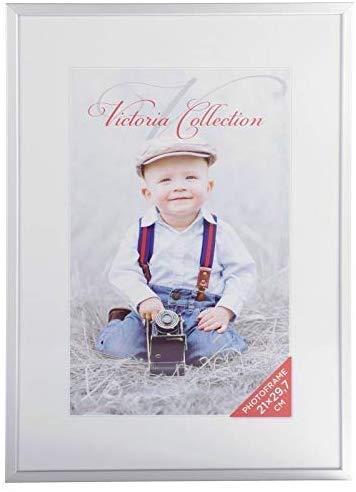 Victoria Collection Marco de Fotos - Moderno Marco de Aluminio para Fotos y Diplomas Tamaño A4 - Ideal para Hogar y Escritorio de Oficina - Vidrio Real Cumpleaños y Navidad
