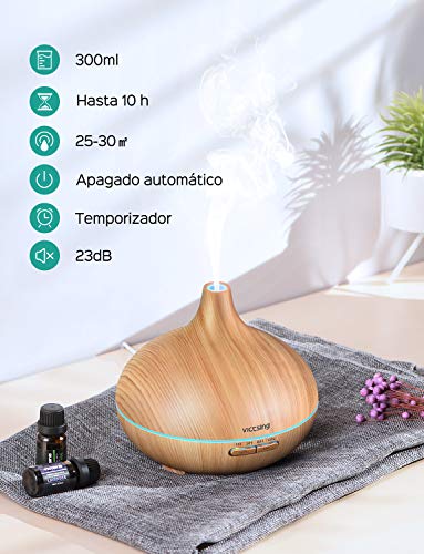 VicTsing 300ml Difusor de Aceites Esenciales, Difusor Aromaterapia de 7-Color LED, Función de Apagado Automático,Humidificador Ultrasónico Cool Mist sin BPA para dormitorio Hogar, Amarillo