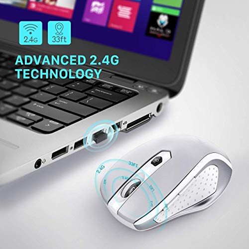 VicTsing Ratón Inalámbrico Mini, Portátil 2.4G con Receptor Nano, 6 Botones, 2400DPI, 5 dpi Adjustables (Plata)
