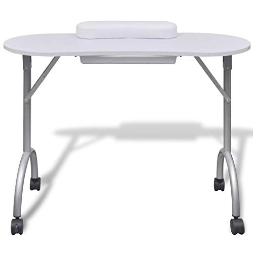 vidaXL Mesa de Manicura Plegable de Ruedas Blanco Mueble Salón de Belleza Uñas