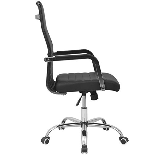 vidaXL Silla de Oficina Regulable Ruedas Cuero Negro Sillón de Mesa Ordenador