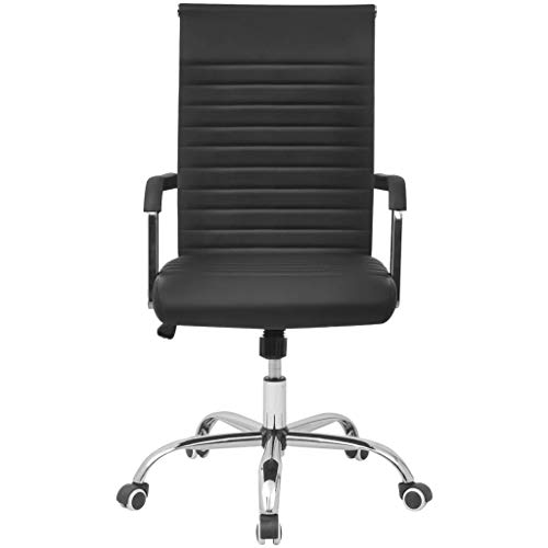 vidaXL Silla de Oficina Regulable Ruedas Cuero Negro Sillón de Mesa Ordenador