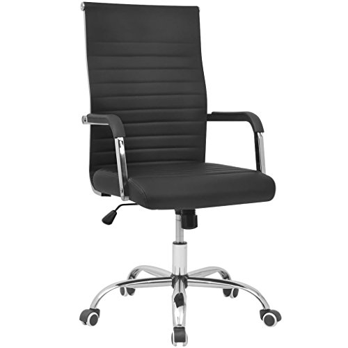 vidaXL Silla de Oficina Regulable Ruedas Cuero Negro Sillón de Mesa Ordenador