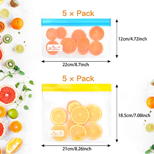 Viedouce Bolsas Reutilizables para Almacenamiento de Alimentos,Bolsas Congelar Reutilizables,Bolsas de Bocadillos,Bolsas Reutilizables para Fruta Sándwiches Verduras,A Prueba de Fugas,Sin BPA