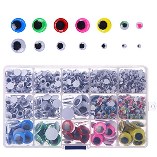 Viesap Autoadhesivo Ojos,1500 Piezas Adhesivos Ojos de Plástico Móviles Manualidades Ojos,Wiggle Wobbly Móviles Ojos para DIY Scrapbooking Artesanía Accesorios de Juguete,Varios Colores y Tamaños.