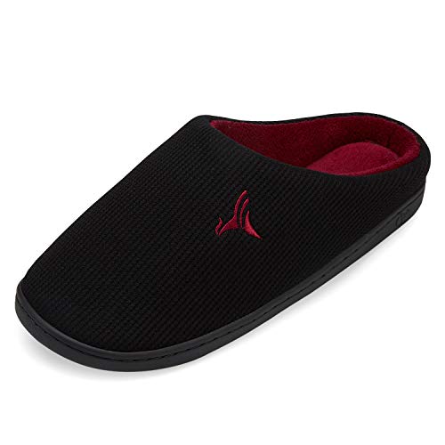 VIFUUR Hombre Zapatillas de casa Espuma de Memoria de Alta Densidad Cálido Interior Lana al Aire Libre Forro de Felpa Suela Antideslizante Zapatos Negro/Rojo 46/47