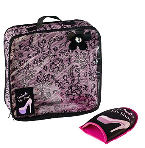 VIGAR Lulu Bolsa de Zapatos para Viaje, Material: Tela: 95%, 5% PU Resto: ABS, Polyester, Friendly, PVC Transparente, Rosa/Negro, 28 x 10 x 29 cm