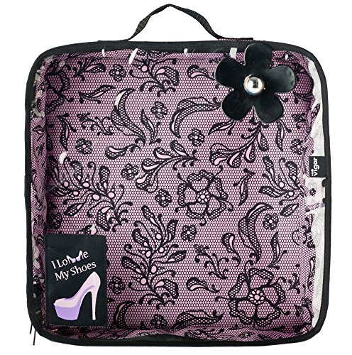 VIGAR Lulu Bolsa de Zapatos para Viaje, Material: Tela: 95%, 5% PU Resto: ABS, Polyester, Friendly, PVC Transparente, Rosa/Negro, 28 x 10 x 29 cm