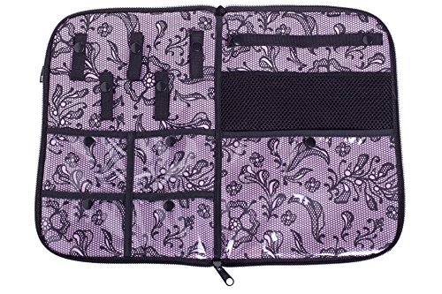 VIGAR Lulu Joyero de Viaje, Material: Tela Estampada Polyester. Banda Interior Acolchada: Poliamida. Bolsillos: PVC Transparente, Rosa/Negro, 19.5 x 2.5 x 28.50 cm