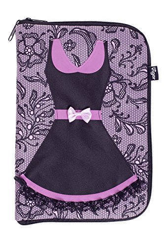 VIGAR Lulu Joyero de Viaje, Material: Tela Estampada Polyester. Banda Interior Acolchada: Poliamida. Bolsillos: PVC Transparente, Rosa/Negro, 19.5 x 2.5 x 28.50 cm
