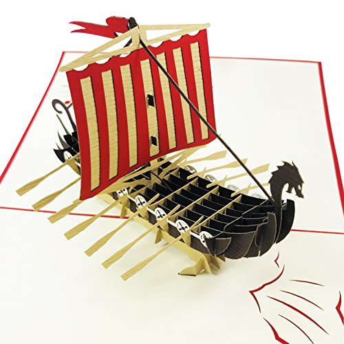 Viking Ship – Tarjeta de felicitación 3D – apta para cumpleaños, buena suerte, felicitaciones, día del padre, ponte bien, adiós, adiós – premium, hecho a mano, plegable, sobre incluido.