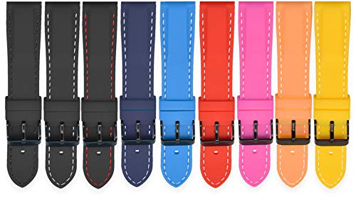 Vinband Correa Reloj Quick Release Recambios Correa Relojes Caucho - 18mm, 20mm, 22mm, 24mm Silicona Correa Reloj con Hebilla de Acero Inoxidable Cepillado (22mm, Red Stitches)
