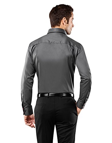 Vincenzo Boretti Camisa de Hombre, Ajustada Entallada (Slim-fit), 100% algodón, Manga-Larga, Cuello Kent, con entredós de Contraste, Lisa - no Necesita Plancha Gris Oscuro/Vino Tinto 39-40