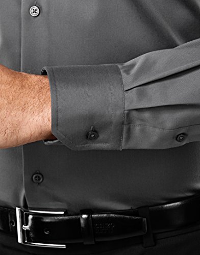 Vincenzo Boretti Camisa de Hombre, Ajustada Entallada (Slim-fit), 100% algodón, Manga-Larga, Cuello Kent, con entredós de Contraste, Lisa - no Necesita Plancha Gris Oscuro/Vino Tinto 39-40