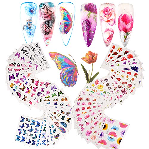 VINFUTUR 54 Hojas Pegatinas al Agua para Uñas Decorativas Pegatinas Uñas Transferencia Agua Nail Art Stickers Calcomanías Uñas Etiquetas Engomadas para DIY Decoración Arte de Uñas