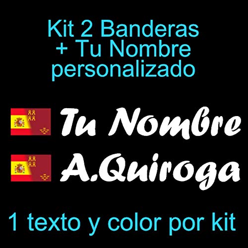 Vinilin - Pegatina Vinilo Bandera España/Murcia + tu Nombre - Bici, Casco, Pala De Padel, Monopatin, Coche, etc. Kit de Dos Vinilos (Blanco)