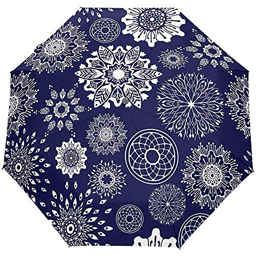 Vintage Lunares Mandala Flores Florales Auto Abrir Cerrar Paraguas Anti UV Plegable Compacto Automático Paraguas