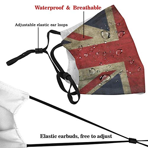 Vintage Reino Unido Gran Bretaña bandera filtro reutilizable lavable en polvo y boca reutilizable cara cálida de algodón a prueba de viento