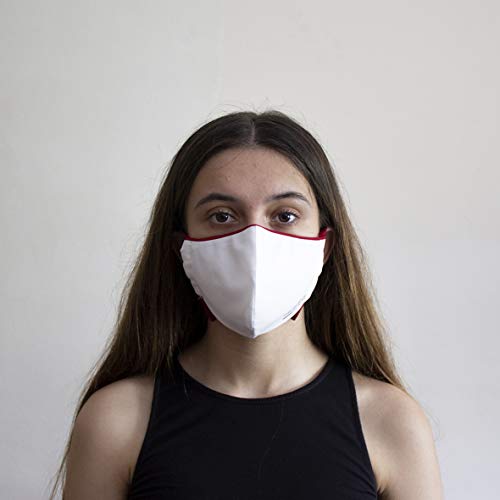 VIROBLOCK - Mascarilla de Tela Lavable - Mascarillas Reutilizables - Antiolor y Adaptables - Compatible con la norma UNE 0065 : 2020 - Fabricada en España (Talla Mediana, Blanca - Ribete Rojo)