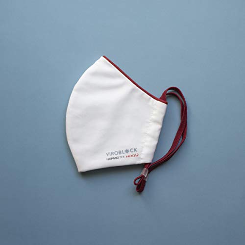 VIROBLOCK - Mascarilla de Tela Lavable - Mascarillas Reutilizables - Antiolor y Adaptables - Compatible con la norma UNE 0065 : 2020 - Fabricada en España (Talla Mediana, Blanca - Ribete Rojo)