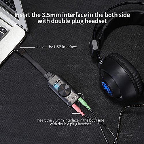 Virtual 7.1-Channel USB Sound Card Adapter KEKU External 2.0 Audio Stereo Sound Card Converter, 3.5mm Headset Headphone PC Laptop Desktop Windows Mac OS Linux, PS4, Plug & Play, (Black)