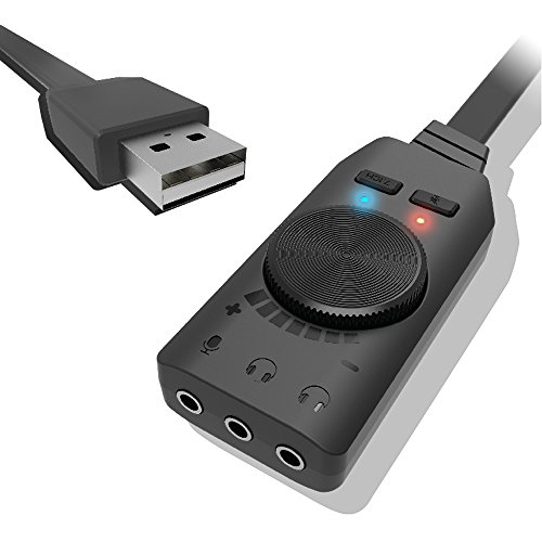 Virtual 7.1-Channel USB Sound Card Adapter KEKU External 2.0 Audio Stereo Sound Card Converter, 3.5mm Headset Headphone PC Laptop Desktop Windows Mac OS Linux, PS4, Plug & Play, (Black)