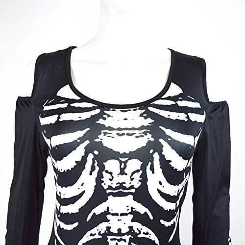 VISZC Traje de Esqueleto Adulto, Las Mujeres se Visten Esqueleto Atractivo, Damas Body, la impresión de los cráneos de Halloween Cosplay Traje S