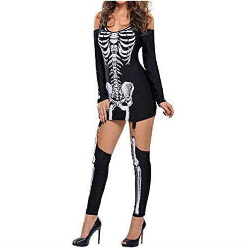 VISZC Traje de Esqueleto Adulto, Las Mujeres se Visten Esqueleto Atractivo, Damas Body, la impresión de los cráneos de Halloween Cosplay Traje S