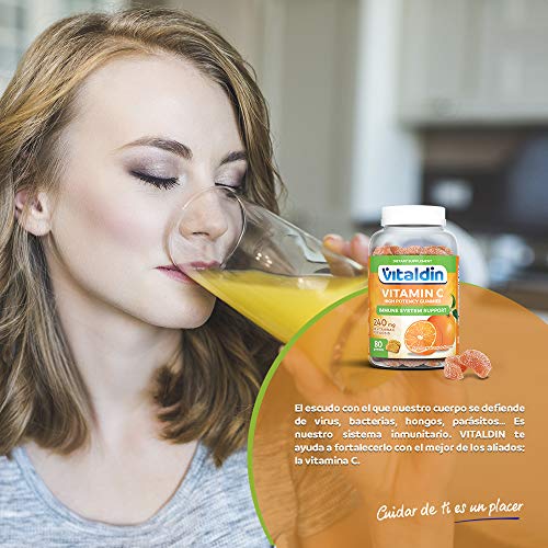 VITALDIN Vitamina C gummies - 240 mg por dosis diaria - 80 gominolas (suministro para 1 mes aprox.), sabor a Naranja - Refuerza el Sistema Inmunitario - Sin Gluten - Apto para Niños & Adultos