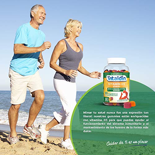 VITALDIN Vitamina D3 gummies - 2.000 IU por dosis diaria - 60 gominolas (suministro para 1 mes); sabor a Frutas - Vitamina D para Sistema Inmunitario & Huesos - Sin Gluten - Apto para Niños & Adultos