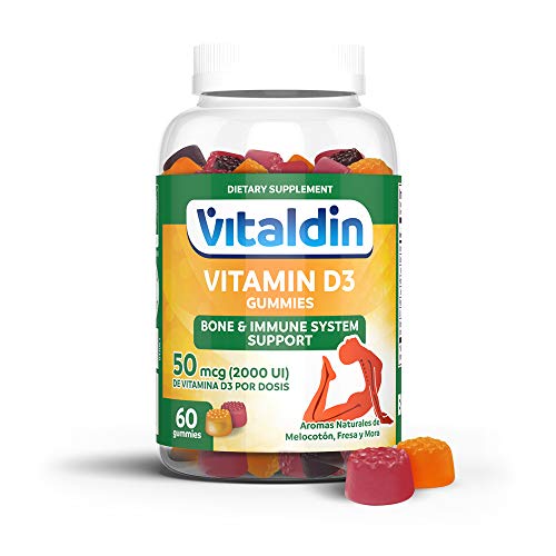 VITALDIN Vitamina D3 gummies - 2.000 IU por dosis diaria - 60 gominolas (suministro para 1 mes); sabor a Frutas - Vitamina D para Sistema Inmunitario & Huesos - Sin Gluten - Apto para Niños & Adultos