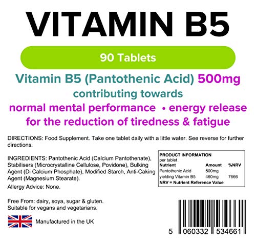 Vitamina B5 500mg 90 Tabletas (ácido pantoténico)