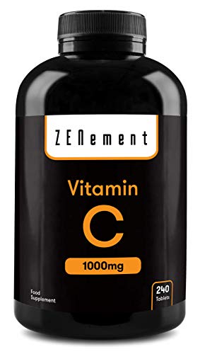 Vitamina C 1000 mg, 240 Comprimidos | Antioxidante, y contra la fatiga | Vegano, sin aditivos, sin gluten, No-GMO, GMP | de Zenement