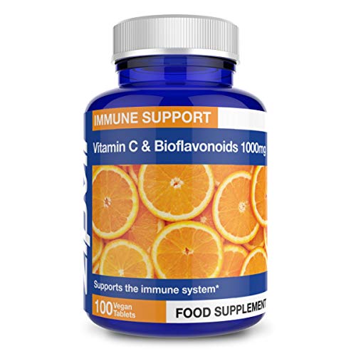 Vitamina C de 1000mg con Bioflavonoides y Extracto de Rosa Mosqueta, 100 Tabletas Veganas. Apoya el sistema inmune. Contribuye a reducir el cansancio y la fatiga