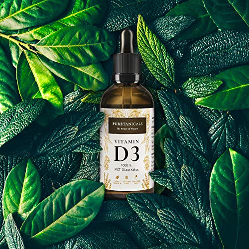 Vitamina D3 1000 UI por gota, dosis alta probadas en laboratorio – Larga duración 1700 gotas (50 ml) - En aceite MCT de coco, líquido de colecalciferol, fabricado en Alemania sin aditivos