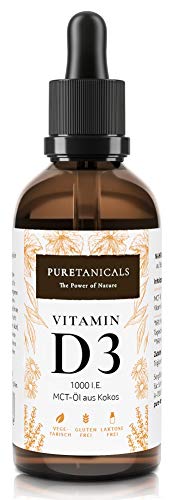 Vitamina D3 1000 UI por gota, dosis alta probadas en laboratorio – Larga duración 1700 gotas (50 ml) - En aceite MCT de coco, líquido de colecalciferol, fabricado en Alemania sin aditivos