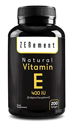 Vitamina E Natural 400 UI (D-Alfa-Tocoferol) | 200 Perlas: Suministro para más de 6 meses | Antioxidante que protege las células del estrés oxidativo | No GMO | de Zenement