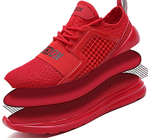 VITIKE Ashion Zapatos de Entrenamiento Para Hombre Malla Respirable Zapatillas Aptitud Talla Extra Ligero Deportes Zapatos Para Correr(EU45-Rojo)