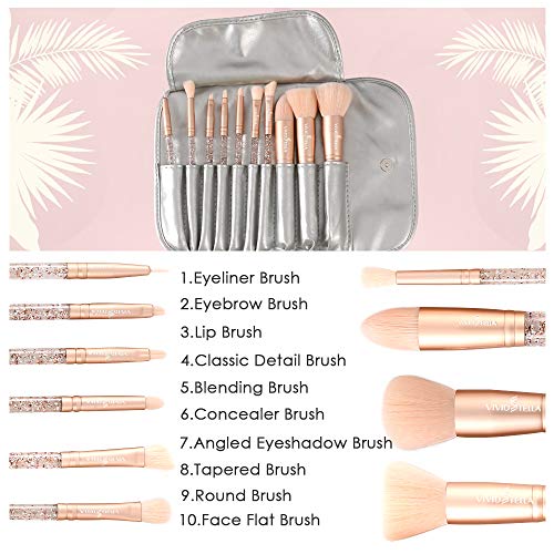 ViVid Stella Pinceles de Maquillaje 10 Piezas Mango Transparente de Cristal Set de Pinceles Cosméticos Acrílicos Bolsa de Maquillaje de Viaje Herramienta de Belleza Para Mujeres Niñas