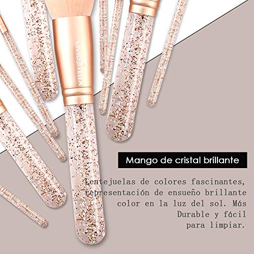 ViVid Stella Pinceles de Maquillaje 10 Piezas Mango Transparente de Cristal Set de Pinceles Cosméticos Acrílicos Bolsa de Maquillaje de Viaje Herramienta de Belleza Para Mujeres Niñas