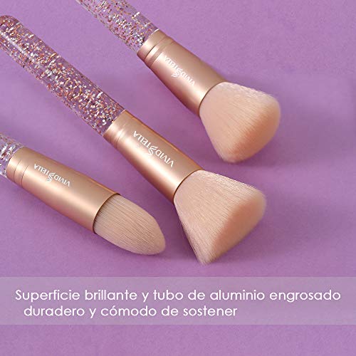 ViVid Stella Pinceles de Maquillaje 10 Piezas Mango Transparente de Cristal Set de Pinceles Cosméticos Acrílicos Bolsa de Maquillaje de Viaje Herramienta de Belleza Para Mujeres Niñas